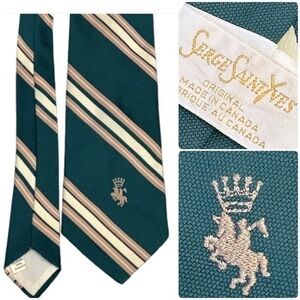 Serge Saint Yves Classic Striped Necktie with Embroidered Emblem. Made in Canada